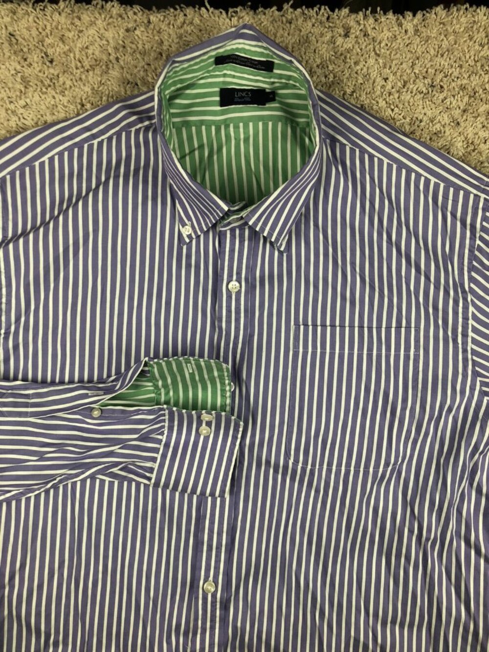 Lincs Men's Long Sleeve Size XL Purple Striped Button Up Shirt Casual Business